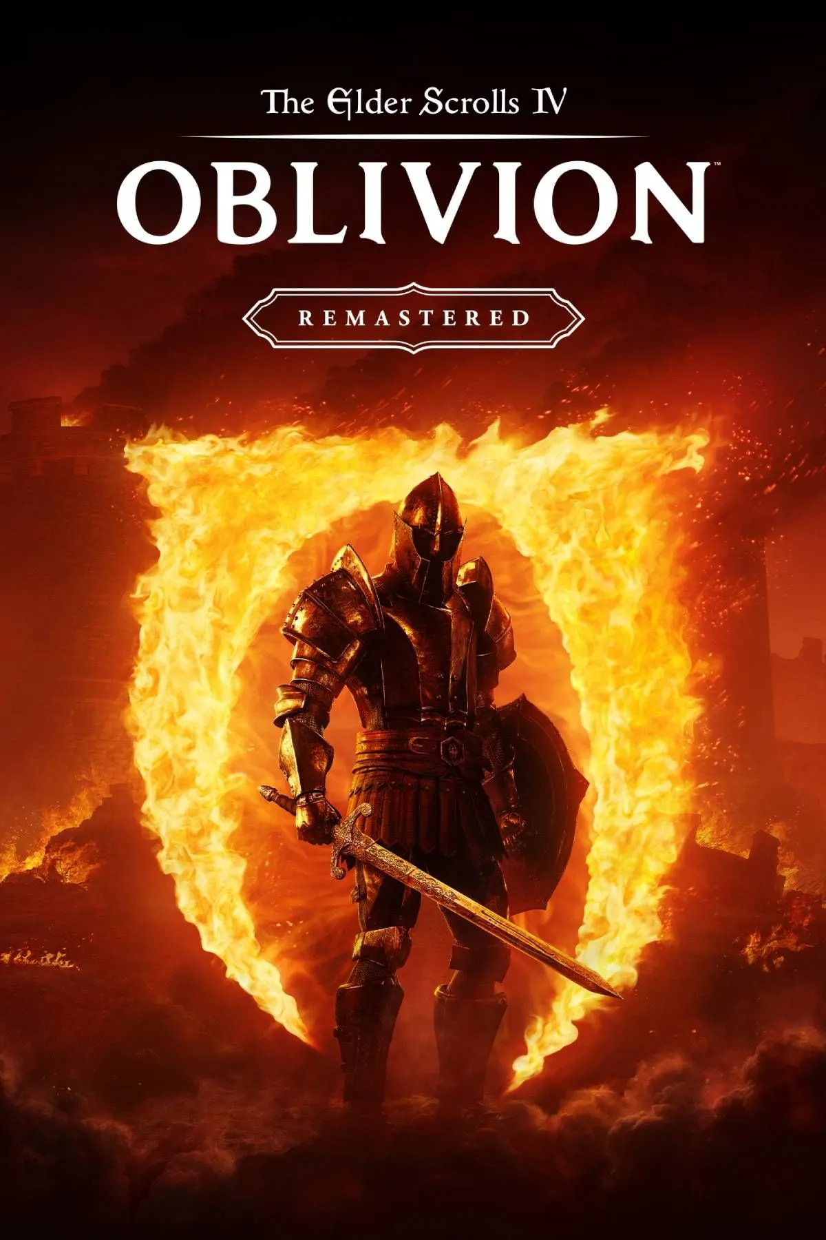 Ảnh bìa game The Elder Scrolls IV: Oblivion Remastered với khung cảnh thần thoại và nhân vật chính.