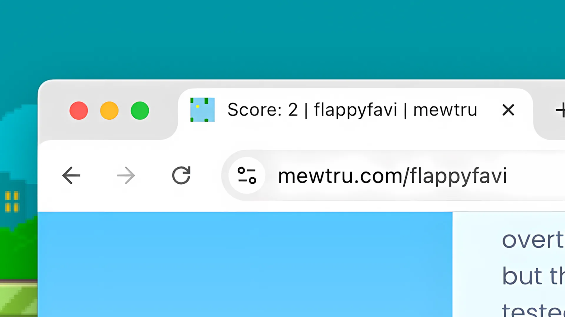 Ảnh chụp màn hình game Flappy Bird chạy trong icon tab trình duyệt, minh họa sự sáng tạo của lập trình viên