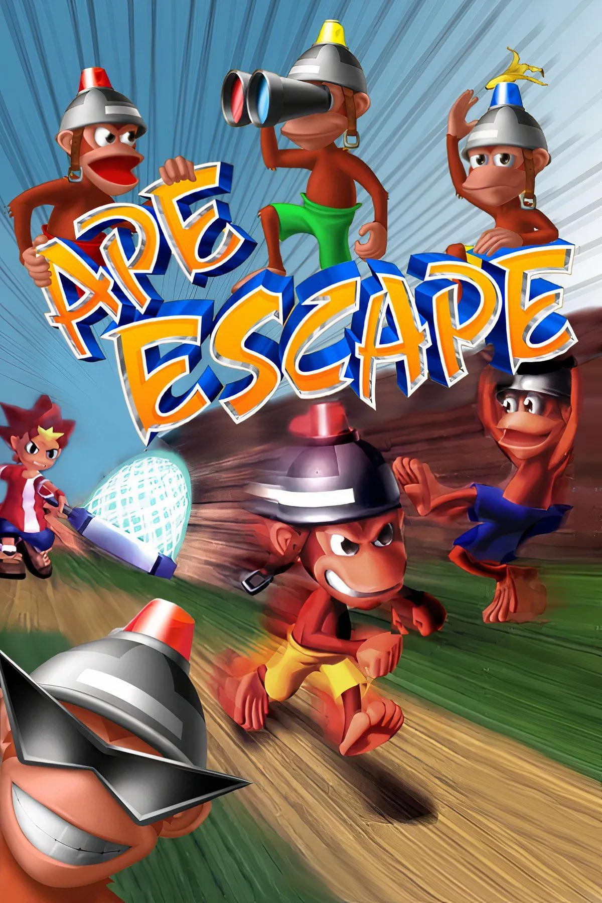 Ape Escape - Hình ảnh tổng hợp chú khỉ Specter và nhân vật chính Spike trong tựa game hành động độc đáo của PlayStation.