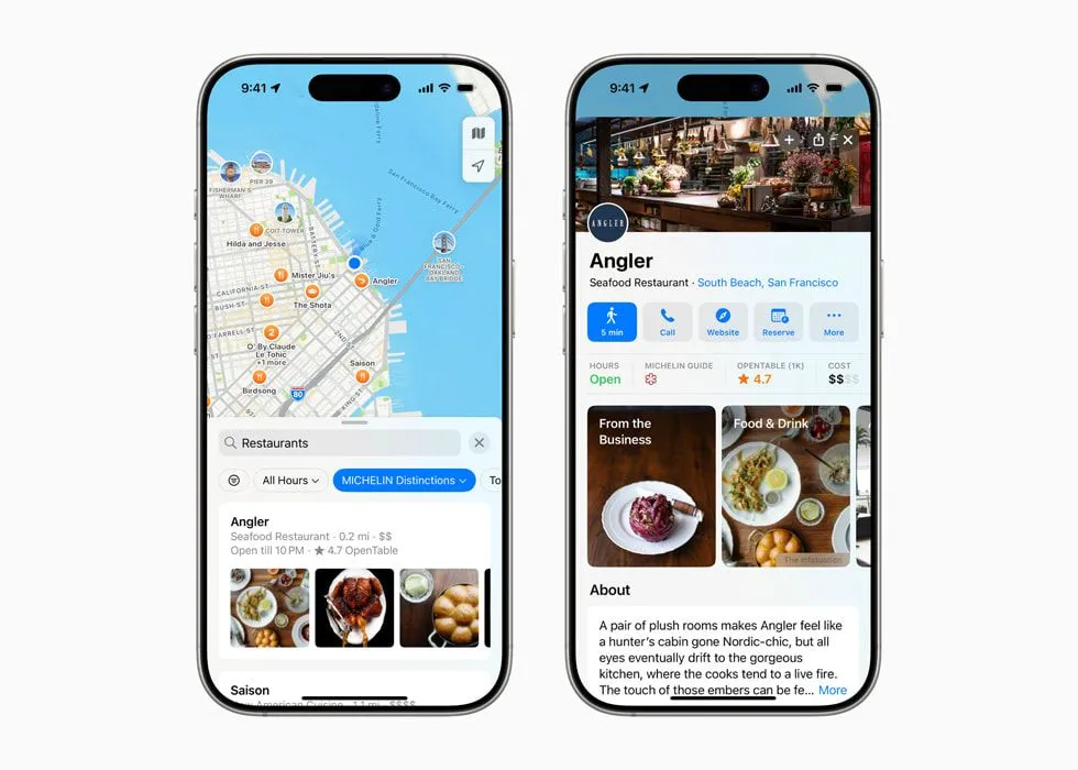 Apple Maps hiển thị đánh giá sao Michelin và nổi bật các nhà hàng được xếp hạng cao