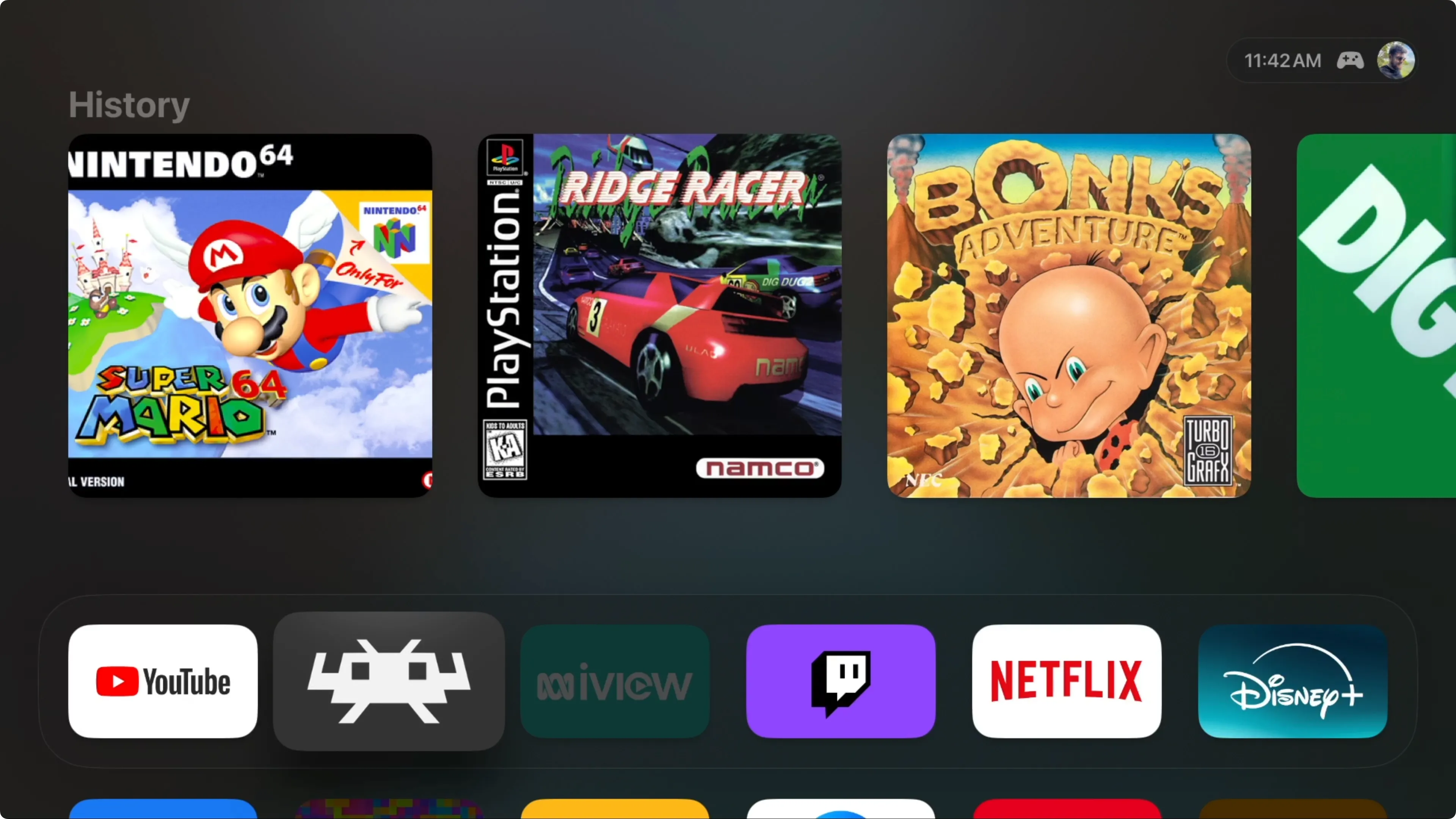 Apple TV với giao diện RetroArch cho phép chơi game retro dễ dàng