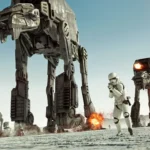 AT-ATs hùng vĩ tiến công trong Star Wars Battlefront II, minh họa quy mô trận chiến hoành tráng.