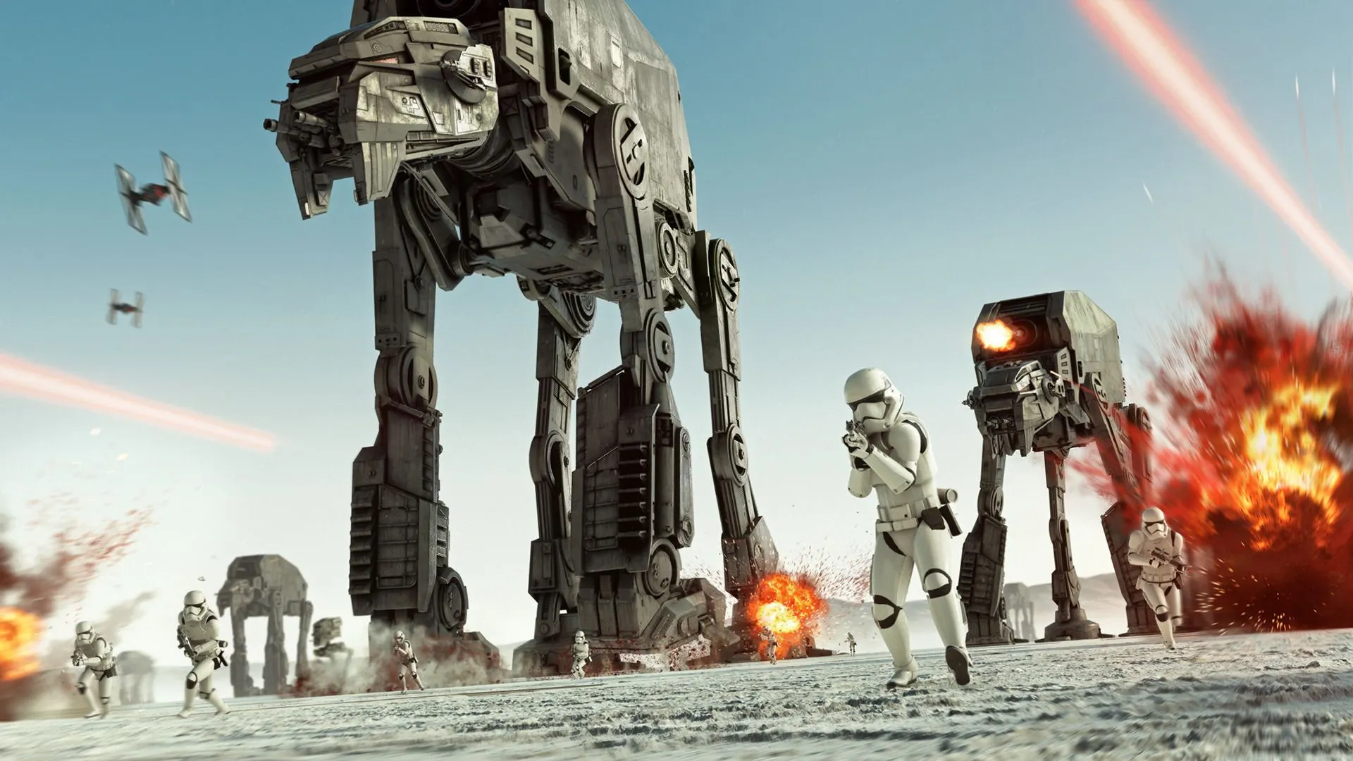 AT-ATs hùng vĩ tiến công trong Star Wars Battlefront II, minh họa quy mô trận chiến hoành tráng.