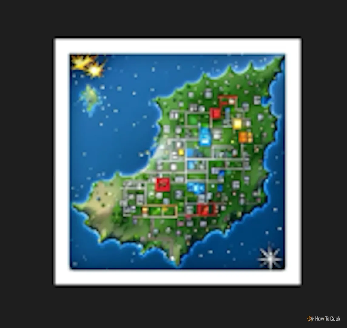 Bản đồ RPG cổ điển được tạo ra bằng Genmoji, gợi nhớ game Pokemon đời đầu.