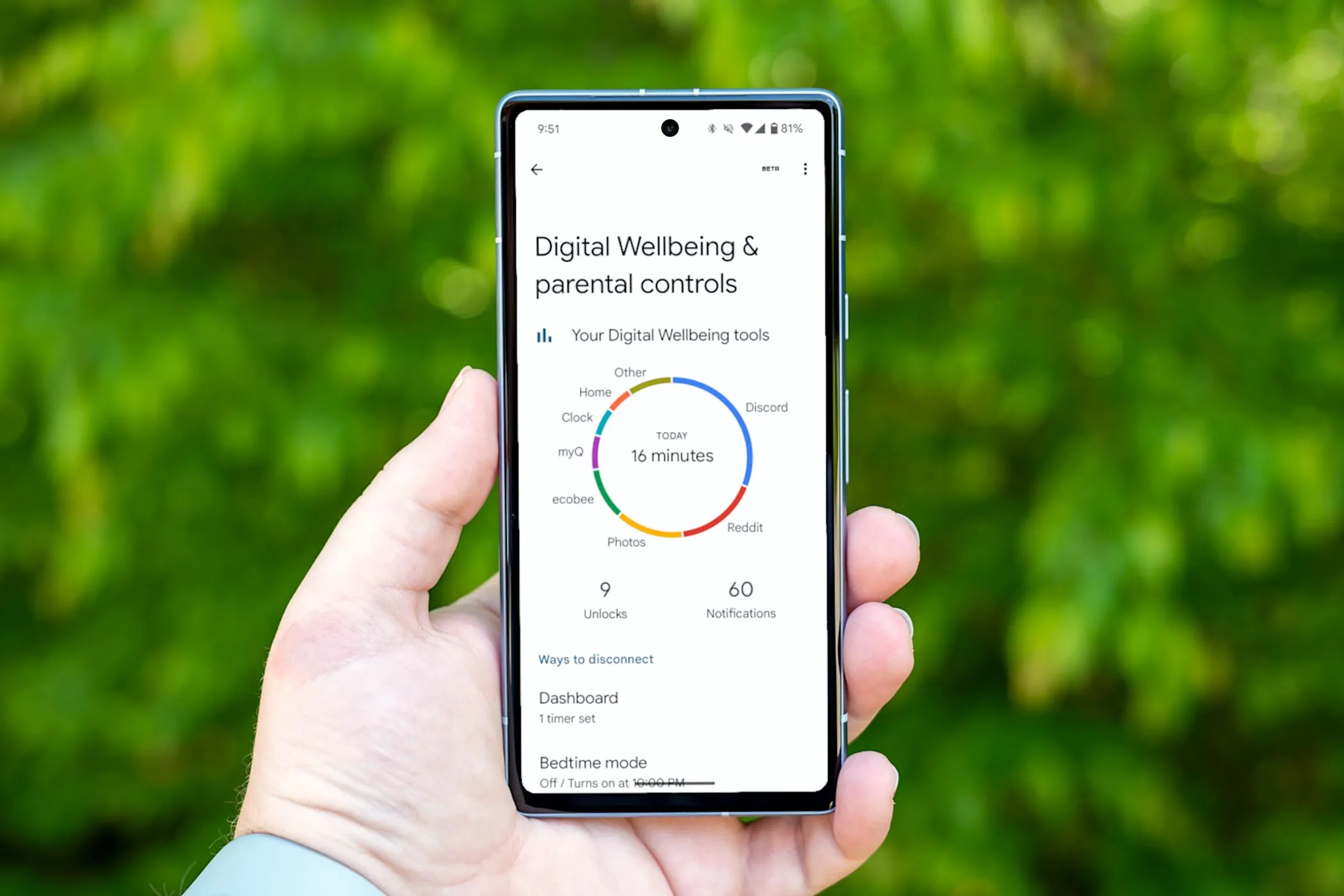 Biểu đồ thời gian sử dụng màn hình trên Android, cho thấy mức giảm đáng kể.