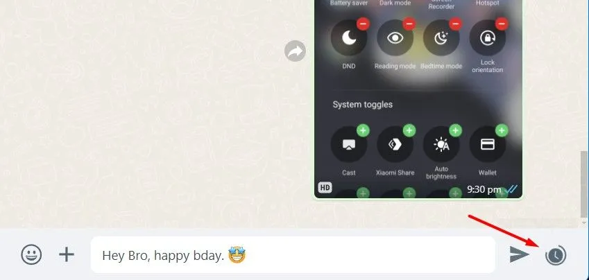 Biểu tượng đồng hồ trong WhatsApp Web để lên lịch tin nhắn