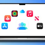 Biểu tượng Family Sharing của Apple cùng các dịch vụ tích hợp trong gói Apple One trên MacBook Pro.