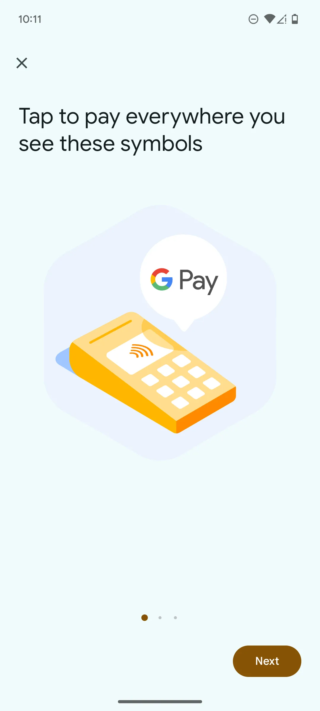 Bước đầu tiên để thanh toán bằng Google Wallet: màn hình sẵn sàng chạm vào thiết bị.