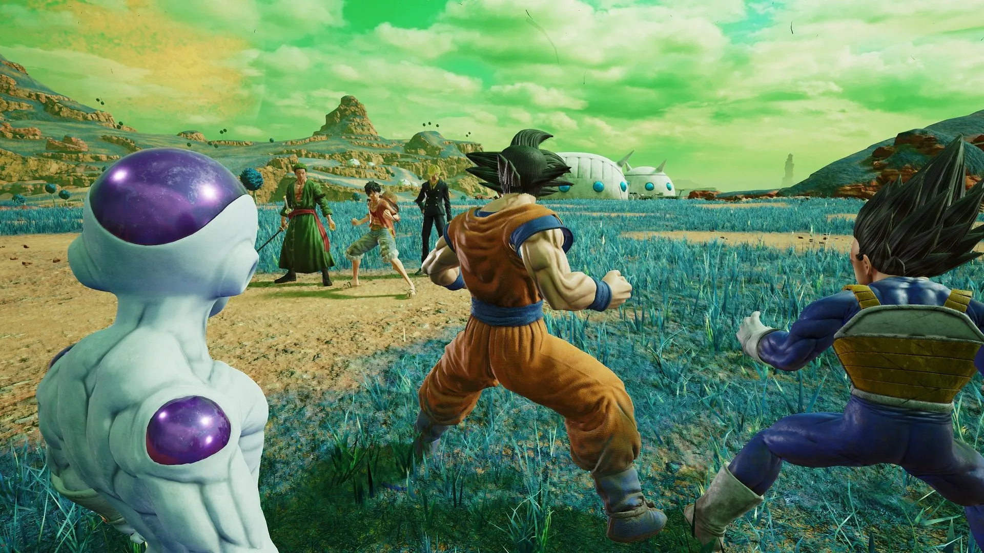 Các nhân vật trong game Jump Force với đồ họa chân thực, minh họa sự khác biệt khi thiếu cel-shading cho phong cách anime.