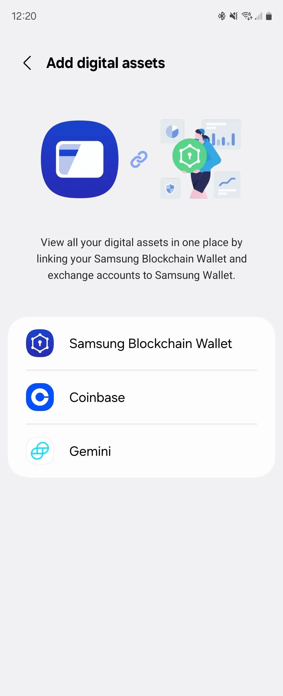 Các tùy chọn lưu trữ tài sản kỹ thuật số và chìa khóa thông minh trong ứng dụng Samsung Wallet.