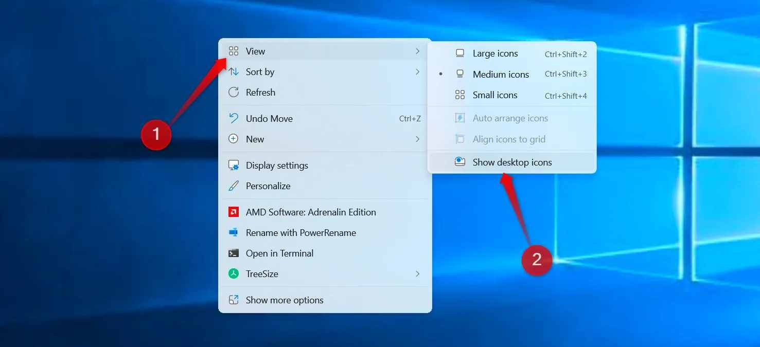 Cách ẩn hoặc hiện các biểu tượng trên màn hình desktop Windows thông qua menu chuột phải