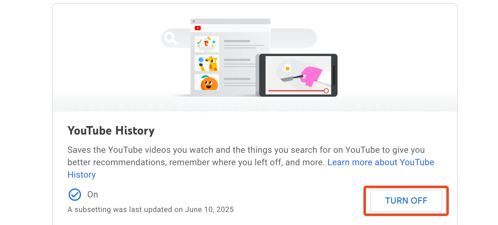 Cách tắt tính năng lưu lịch sử xem YouTube trong cài đặt.