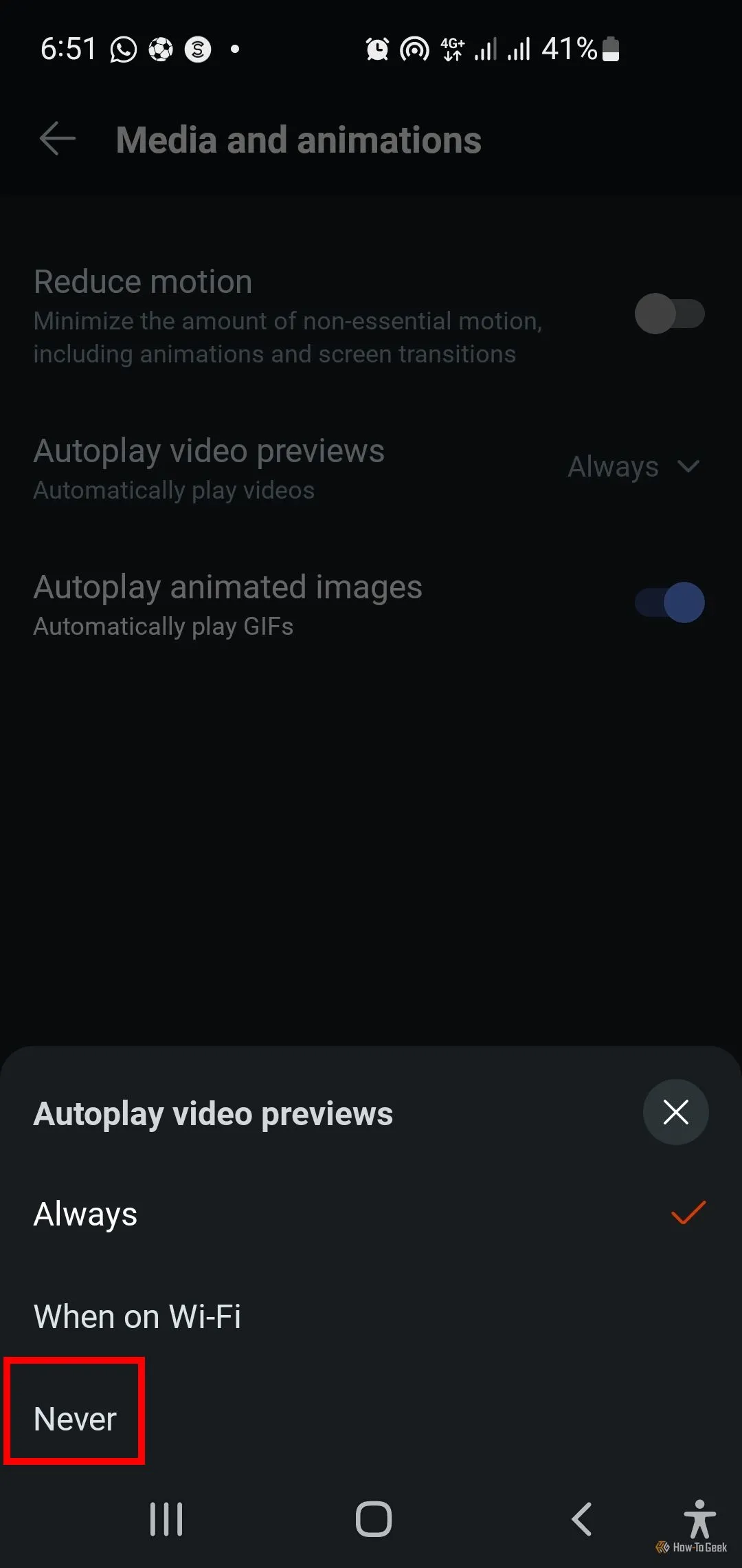 Cài đặt kiểm soát tính năng tự động phát video xem trước trên Reddit.