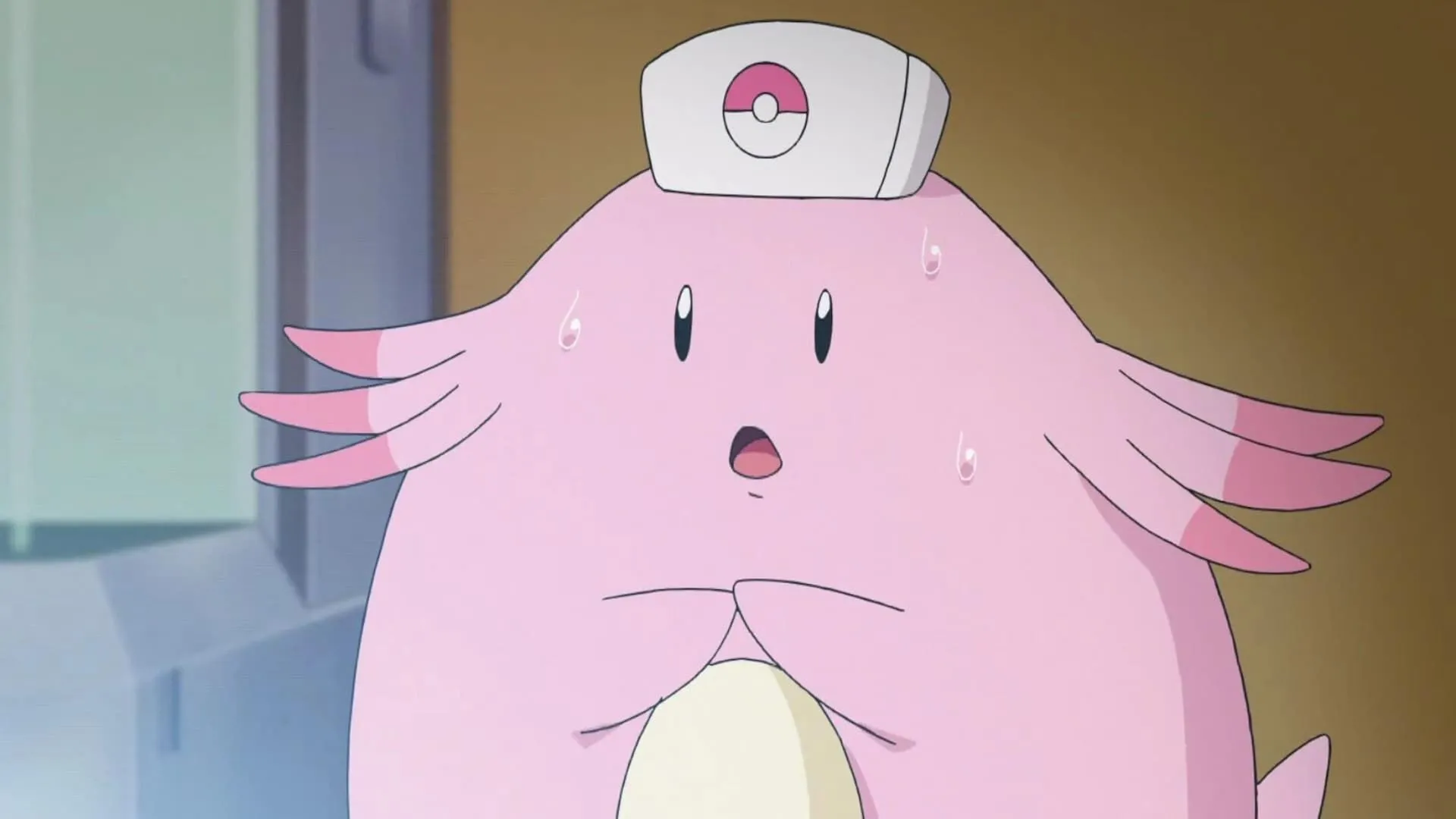 Chansey trong trang phục y tá, sẵn sàng chữa bệnh cho Pokémon khác trong series anime.