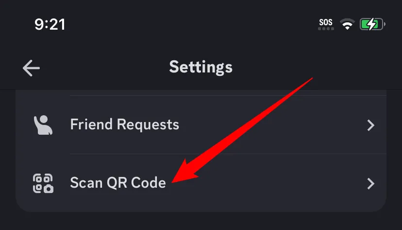 Chọn 'Quét mã QR' trong cài đặt Discord để bắt đầu đăng nhập