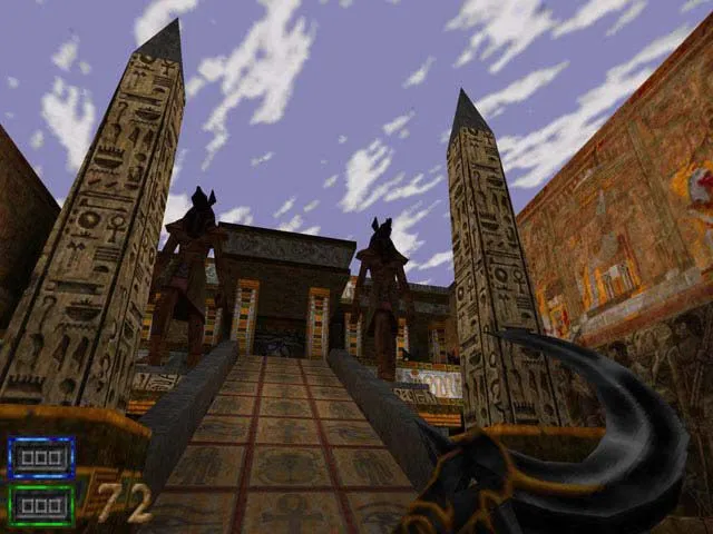 Chụp màn hình game Hexen II với đồ họa 3D nguyên thủy và kẻ thù quái dị