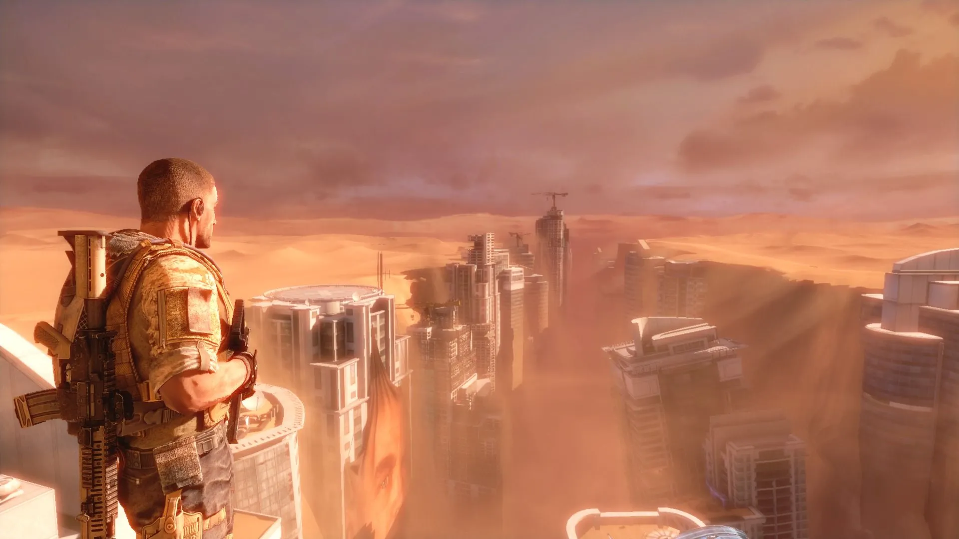 Chụp màn hình game Spec Ops: The Line với bối cảnh thành phố Dubai hoang tàn và binh lính