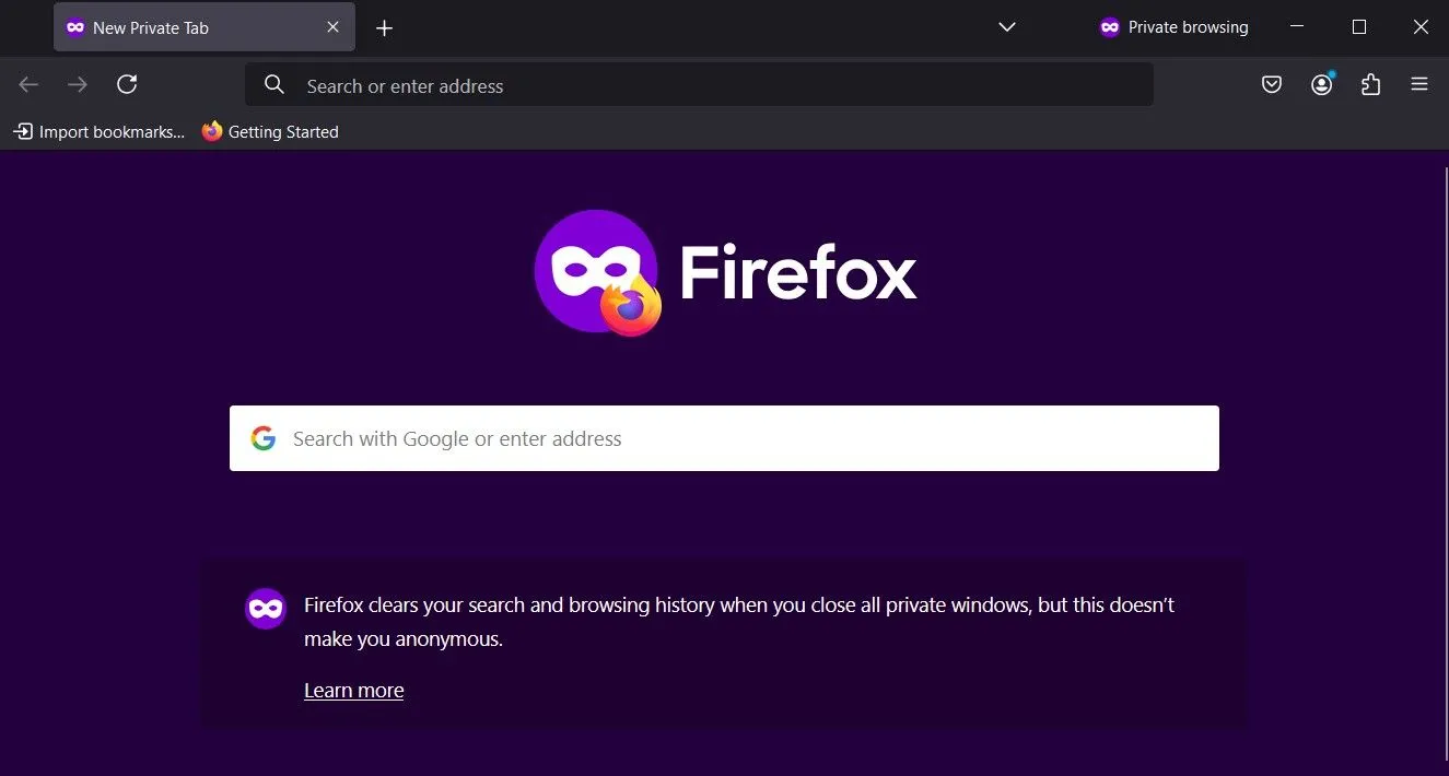 Cửa sổ duyệt web riêng tư an toàn của Firefox