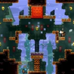 Cung thủ của người chơi rơi khỏi bản đồ trong TowerFall: Ascension, thể hiện lối chơi platformer nhanh của game.