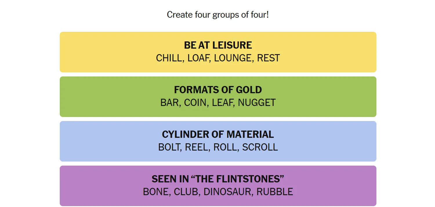 Đáp án đã được sắp xếp của game Connections New York Times ngày 3 tháng 3, hiển thị các nhóm từ đã giải thành công.