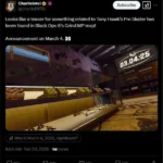 Dấu hiệu game Tony Hawk mới trên màn hình trong Call of Duty Black Ops 6 qua bài đăng của CharlieIntel trên X