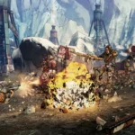Đồ họa cel-shaded đặc trưng trong game Borderlands 2 với các đường viền đậm nét và màu sắc sống động.