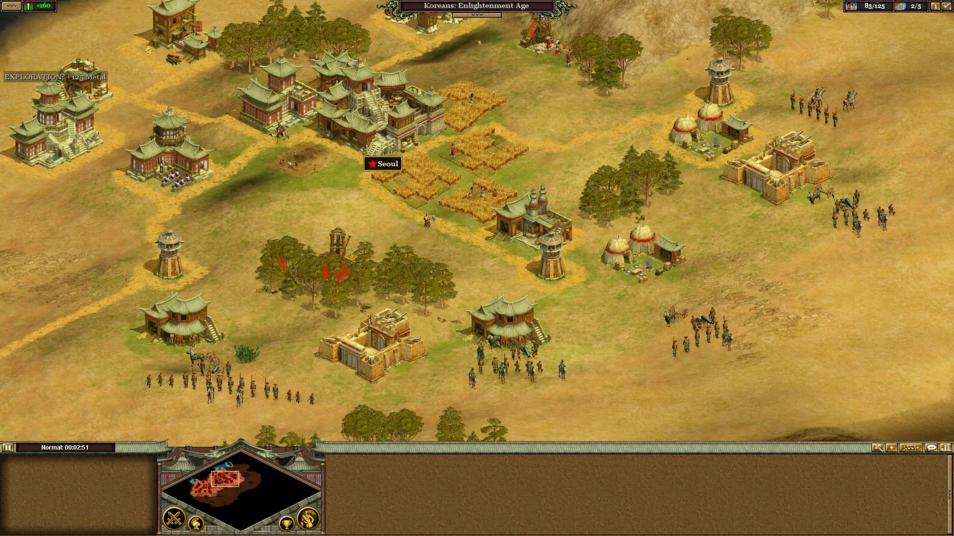 Đồ họa chiến lược trong Rise of Nations, thể hiện sự phát triển của các nền văn minh qua các thời đại.