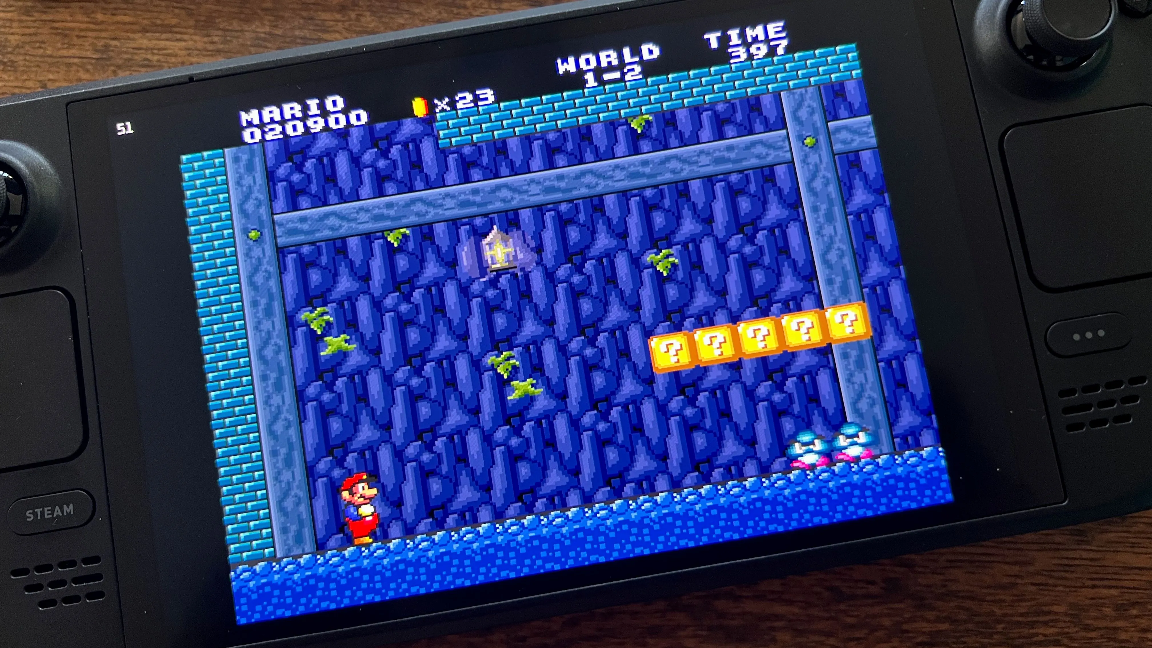 Game Super Mario All-Stars được hiển thị trên màn hình 16:10 của Steam Deck