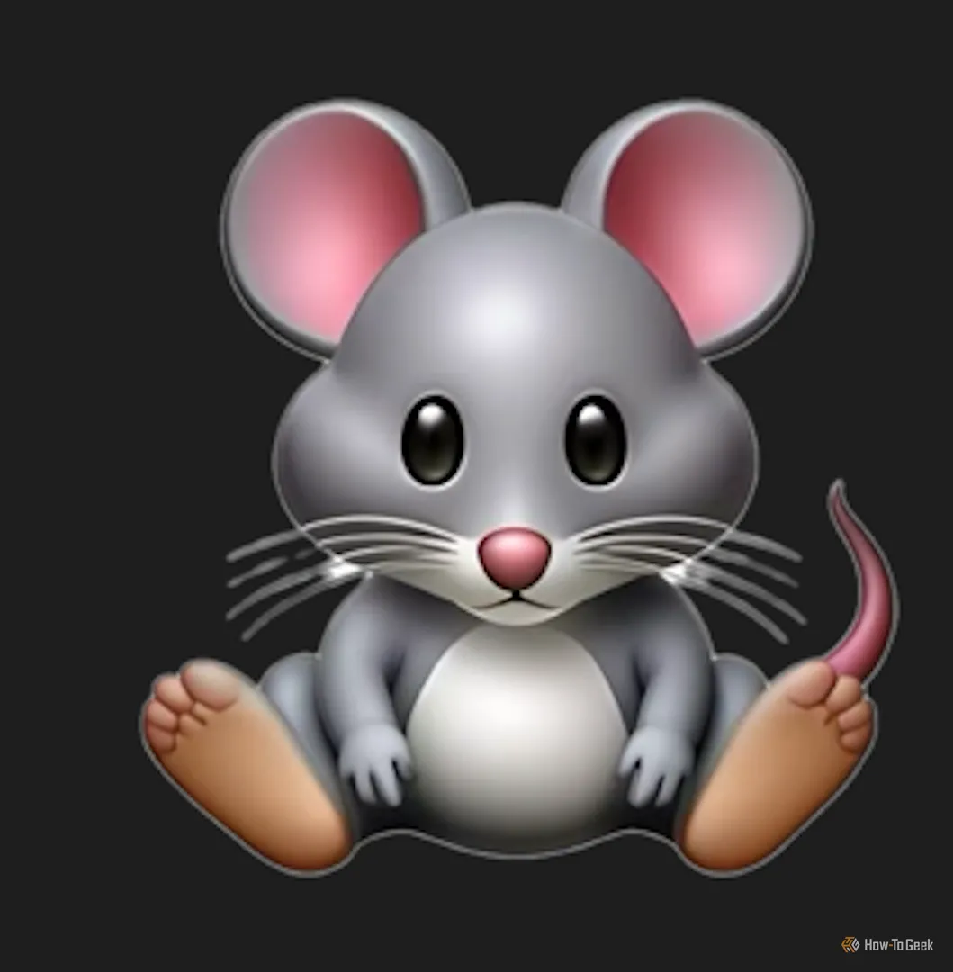 Genmoji chuột với bàn chân người rõ ràng và to lớn, trông kỳ cục.