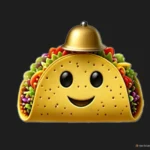 Genmoji hình chiếc bánh taco đội mũ chuông với khuôn mặt cười đáng yêu.