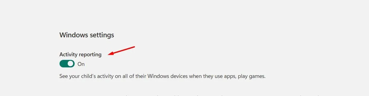 Giao diện cài đặt Báo cáo Hoạt động trong ứng dụng Microsoft Family Safety.