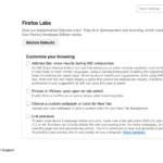 Giao diện cài đặt Firefox hiển thị mục Firefox Labs trong thanh bên trái, nơi người dùng có thể kích hoạt các tính năng thử nghiệm mới nhất.