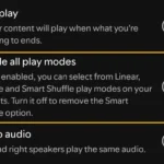Giao diện cài đặt Spotify để vô hiệu hóa chế độ Smart Shuffle và các tùy chọn phát nhạc khác.