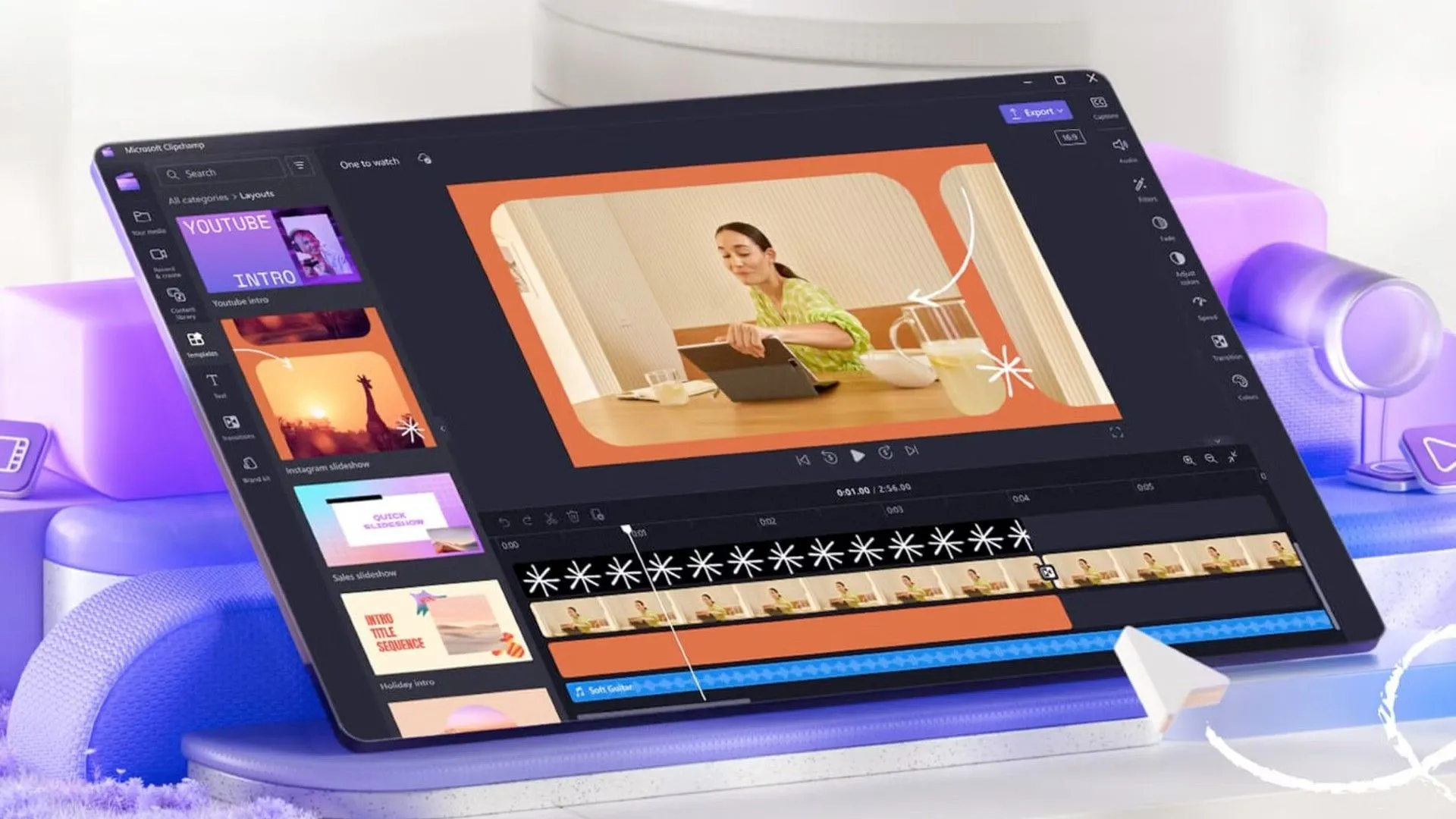 Giao diện chỉnh sửa video Clipchamp của Microsoft