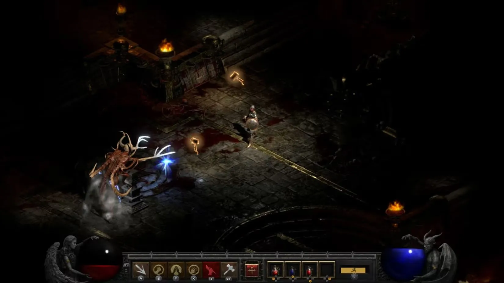 Giao diện Diablo II: Resurrected trên Nintendo Switch, một ví dụ điển hình về game remaster với khả năng chuyển đổi đồ họa tức thì