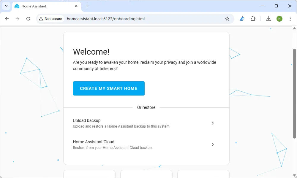 Giao diện khởi động của Home Assistant
