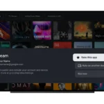 Giao diện màn hình Google TV với lời nhắc đánh giá ứng dụng