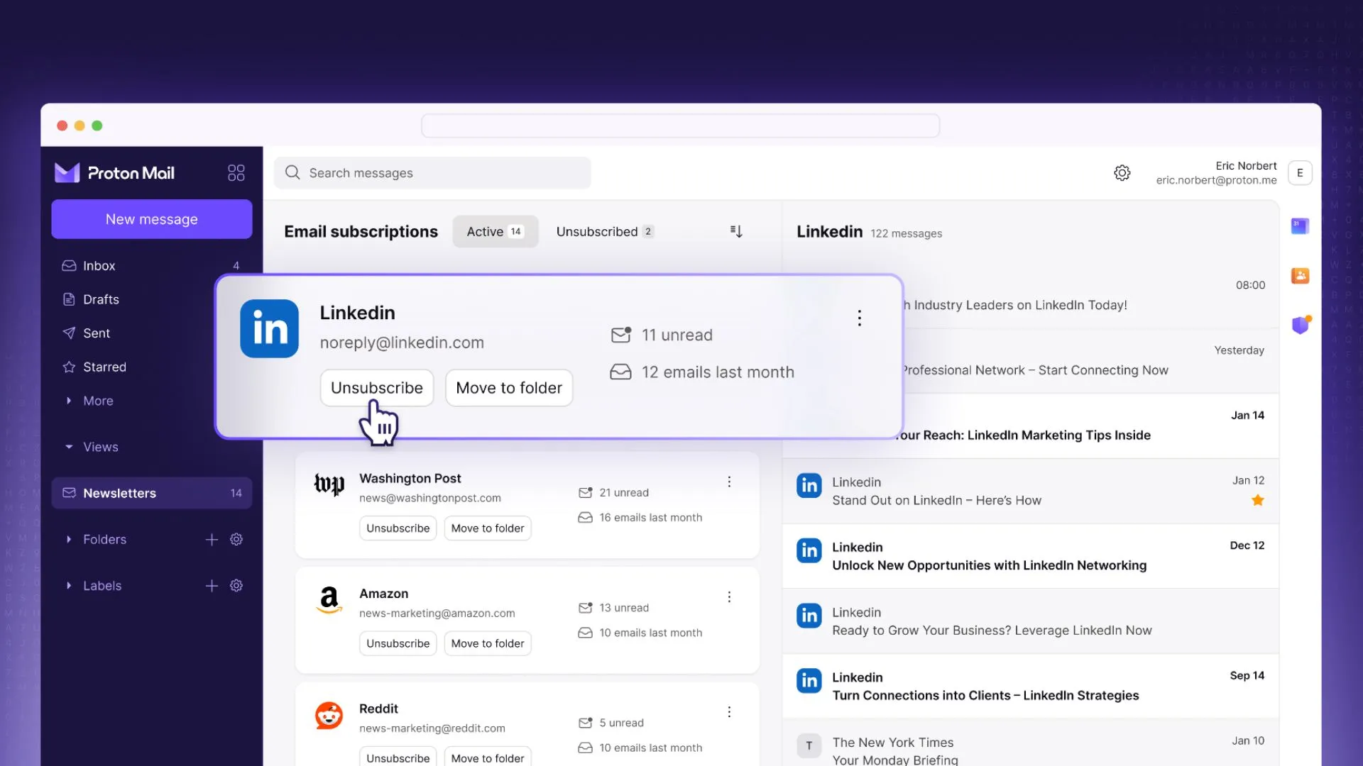 Giao diện Newsletter View mới trên ứng dụng Proton Mail