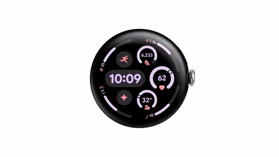 Giao diện người dùng Material 3 Expressive của Wear OS 6 đang hoạt động