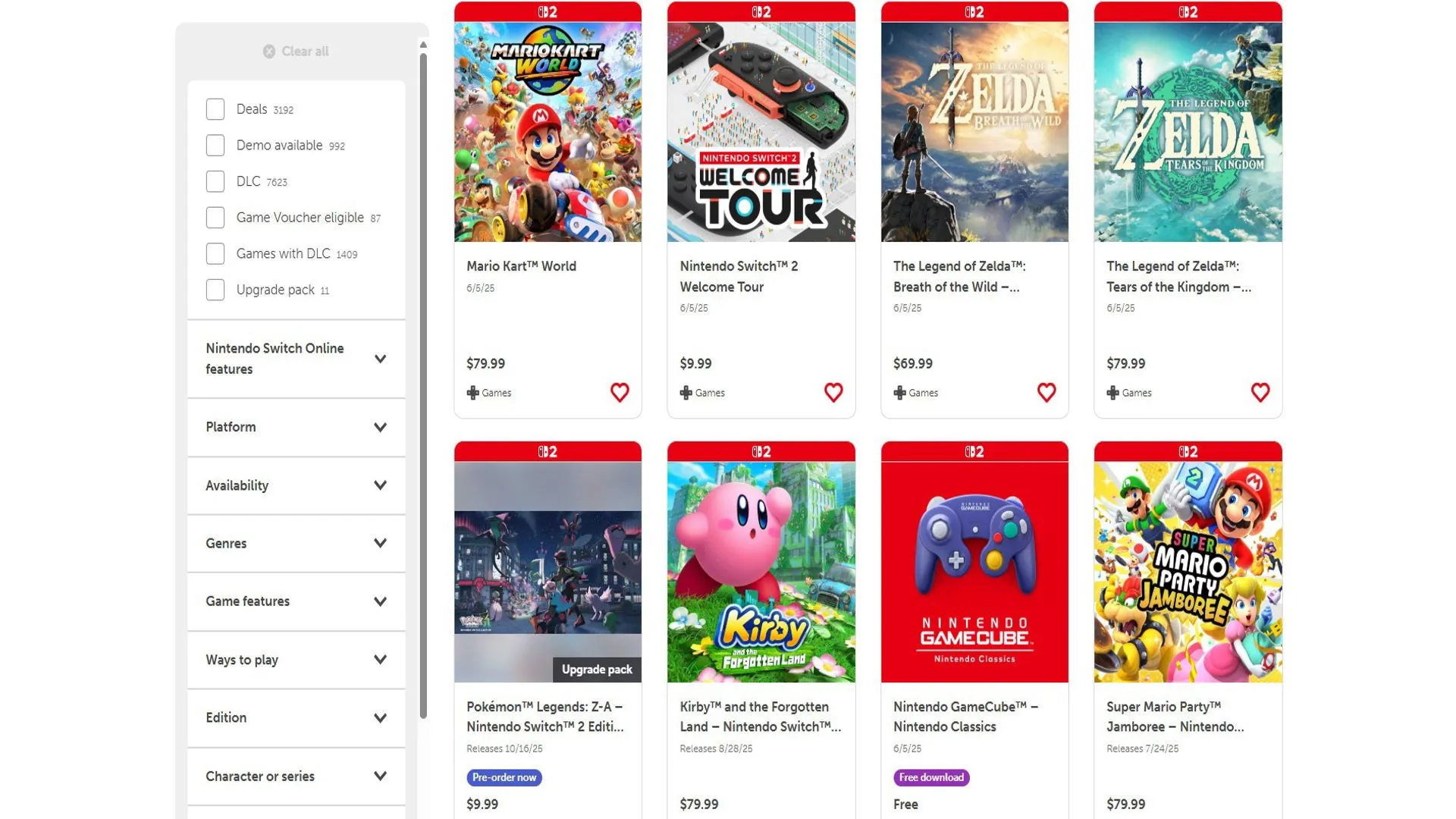 Giao diện Nintendo eShop hoặc menu game Switch 2 với logo Nintendo nổi bật