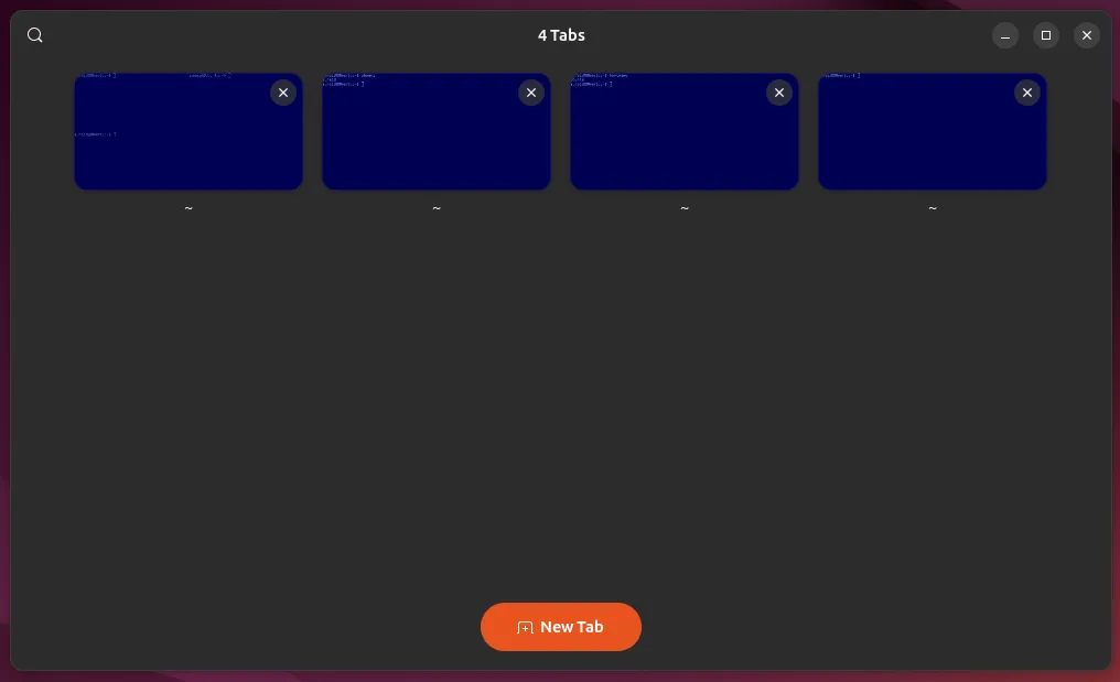 Giao diện terminal Ghostty hiển thị nhiều tab đang mở, minh họa tính năng quản lý tab tích hợp.