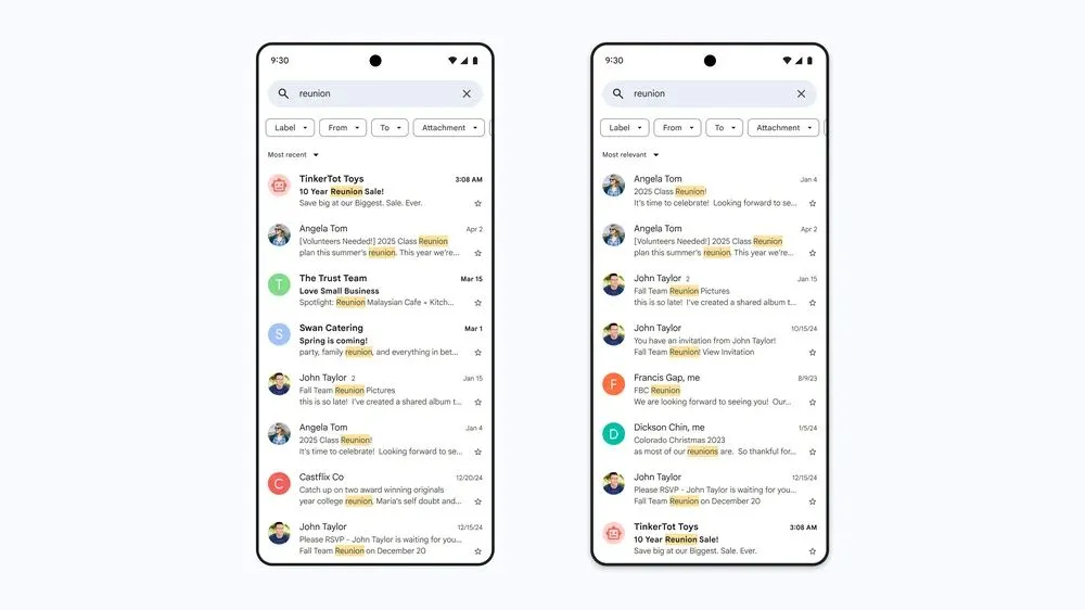 Giao diện tìm kiếm thông minh AI trong Gmail
