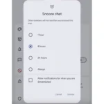 Giao diện tính năng Tạm dừng trò chuyện (Snooze Chat) trên Google Messages với các tùy chọn thời gian