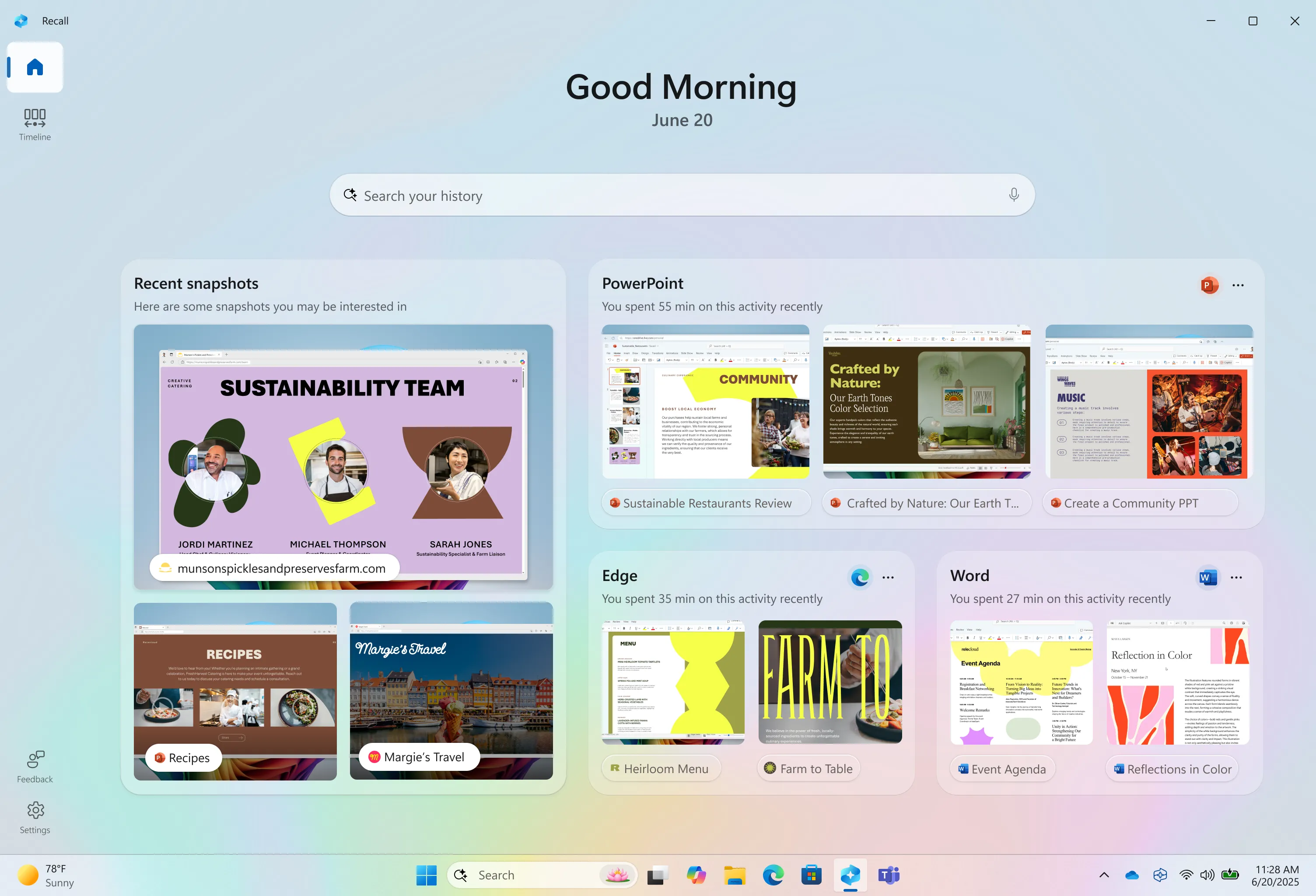 Giao diện trang chủ mới của tính năng Windows Recall.