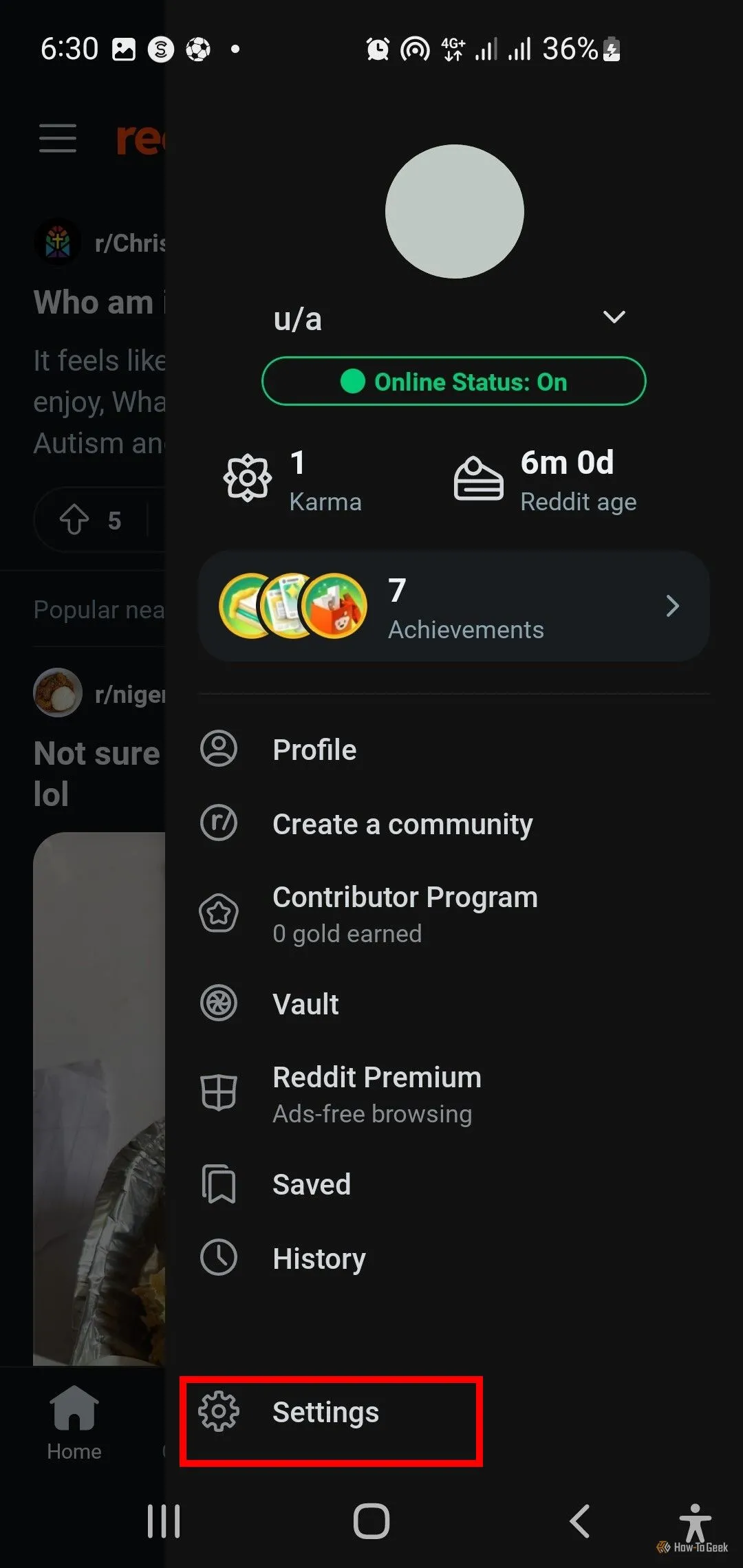 Giao diện trang hồ sơ cá nhân trên ứng dụng Reddit di động.