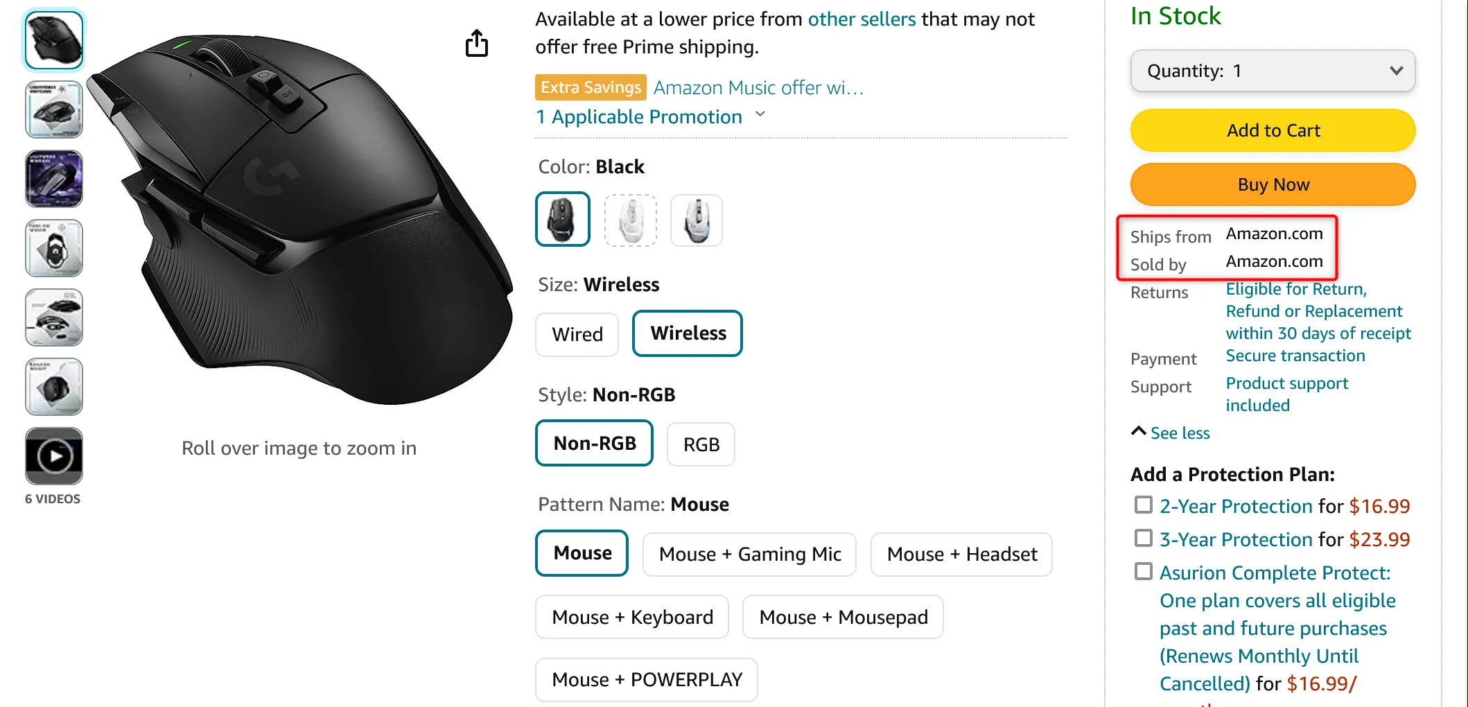 Giao diện trang sản phẩm Amazon nổi bật phần "Ships from and sold by Amazon.com"