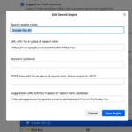 Giao diện tùy chỉnh công cụ tìm kiếm trong cài đặt Firefox 140, hiển thị tùy chọn thêm và quản lý các công cụ tìm kiếm mới.