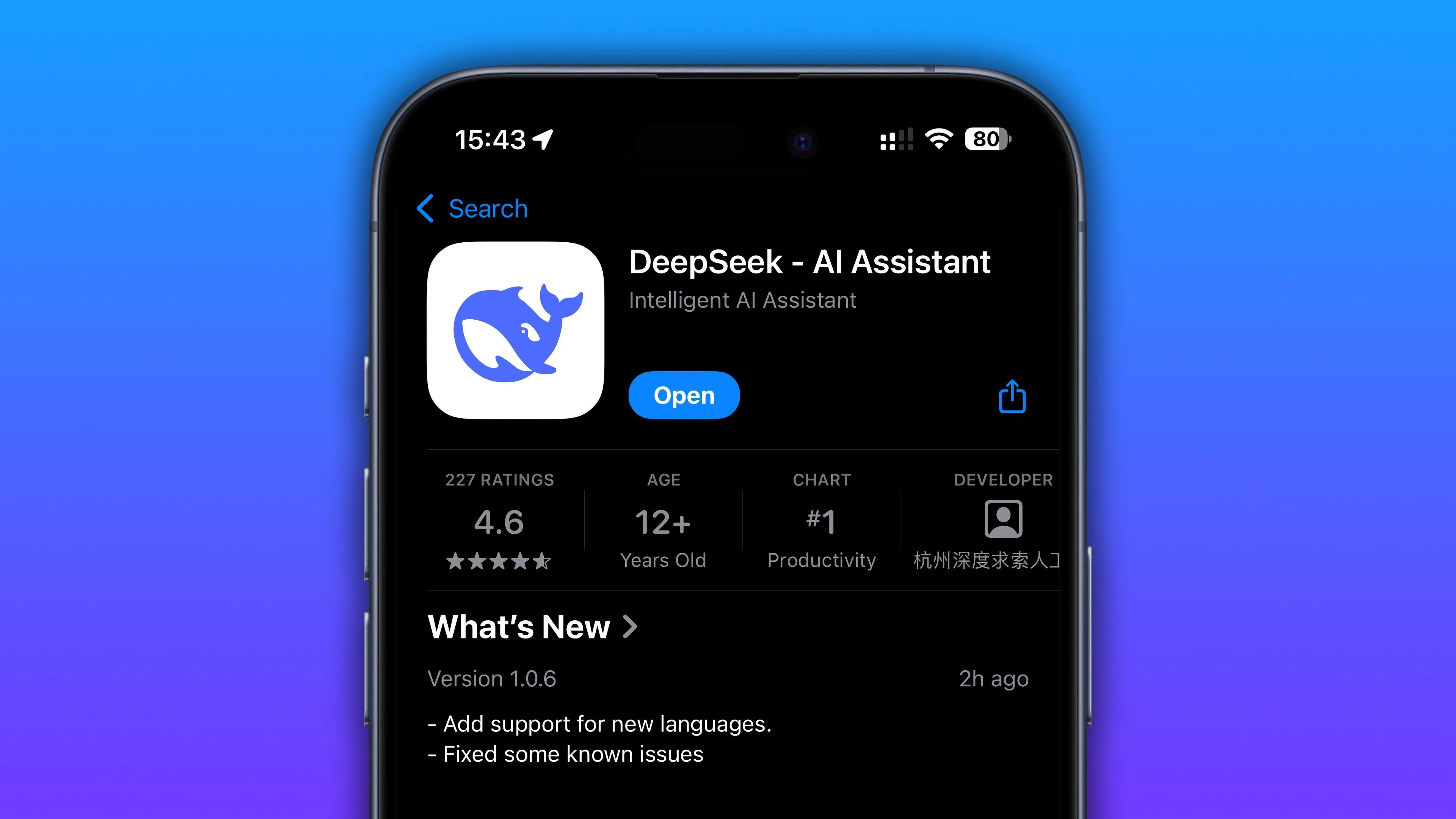 giao diện ứng dụng DeepSeek AI trên App Store của iPhone, minh họa chính sách kiểm duyệt chặt chẽ của Apple
