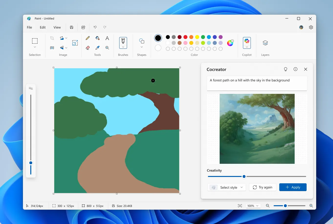 Giao diện ứng dụng Microsoft Paint hiển thị bảng điều khiển Cocreator AI mới