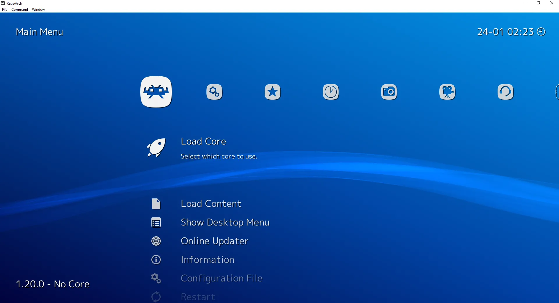 Giao diện XMB quen thuộc của giả lập đa năng RetroArch, nền tảng lý tưởng cho RetroAchievements.